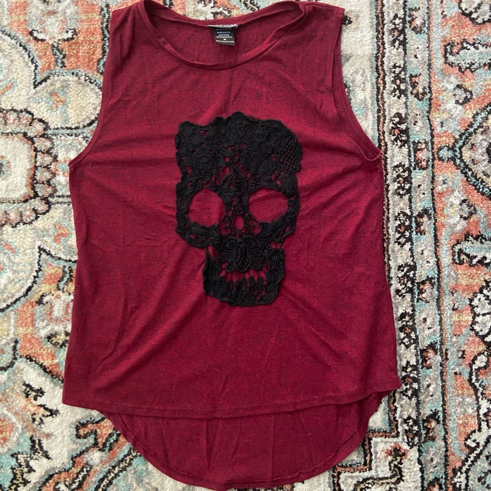 Red Shirt with Lace Skull